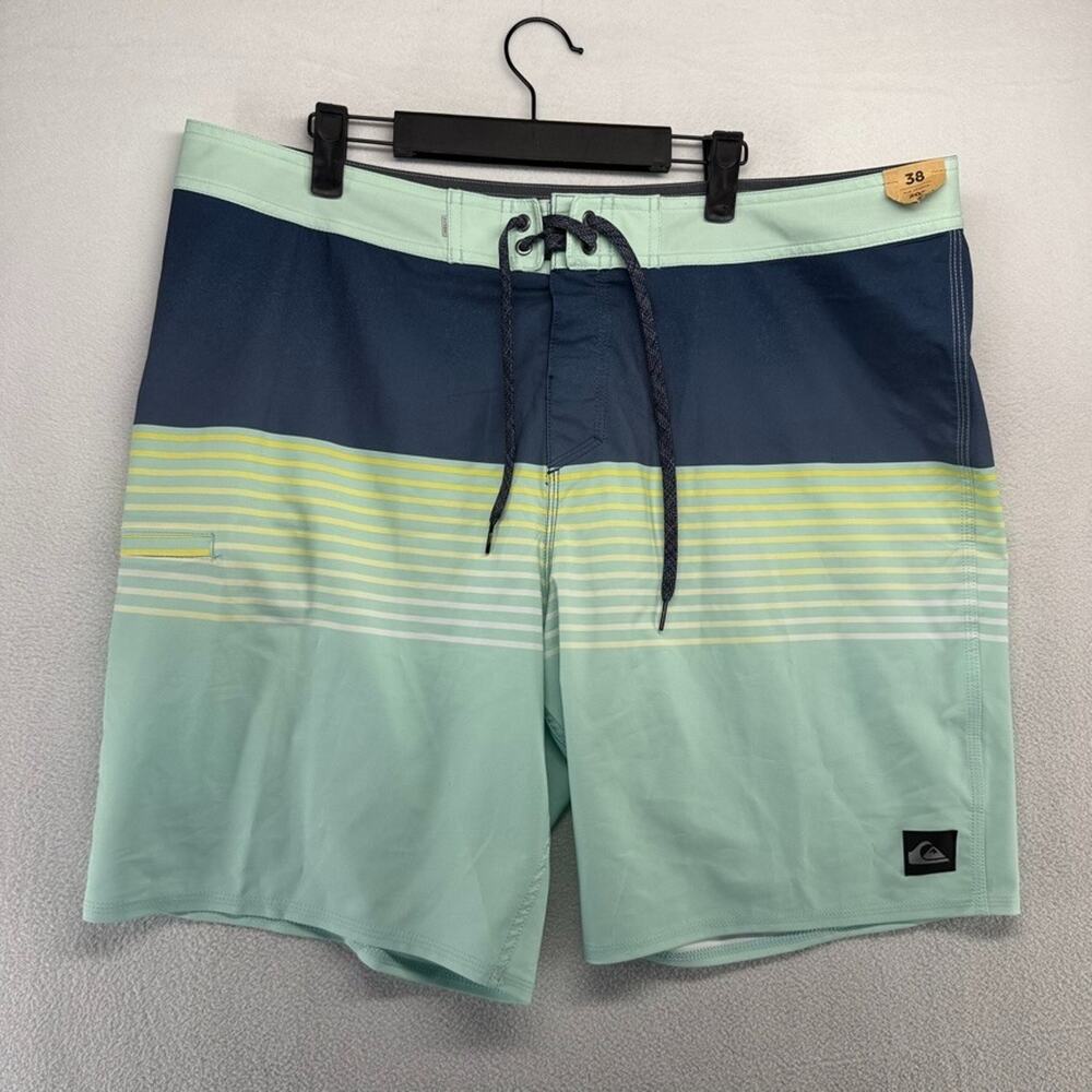 Quiksilver Board Shorts mens 38 Blue Colorblock Highline Linerless Surf Swim NEW